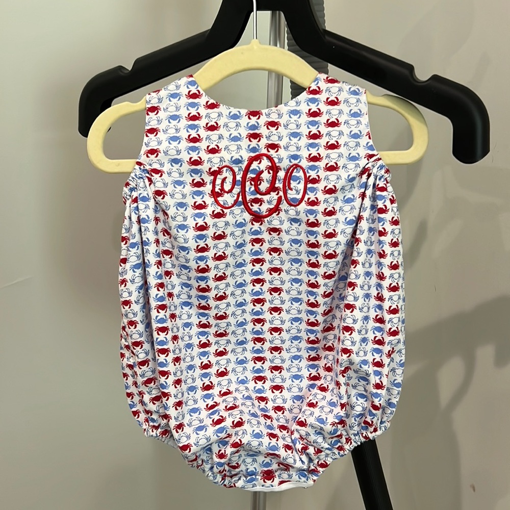 Anvy Kids Monogrammed Crab sun suit - monogrammed with CCO